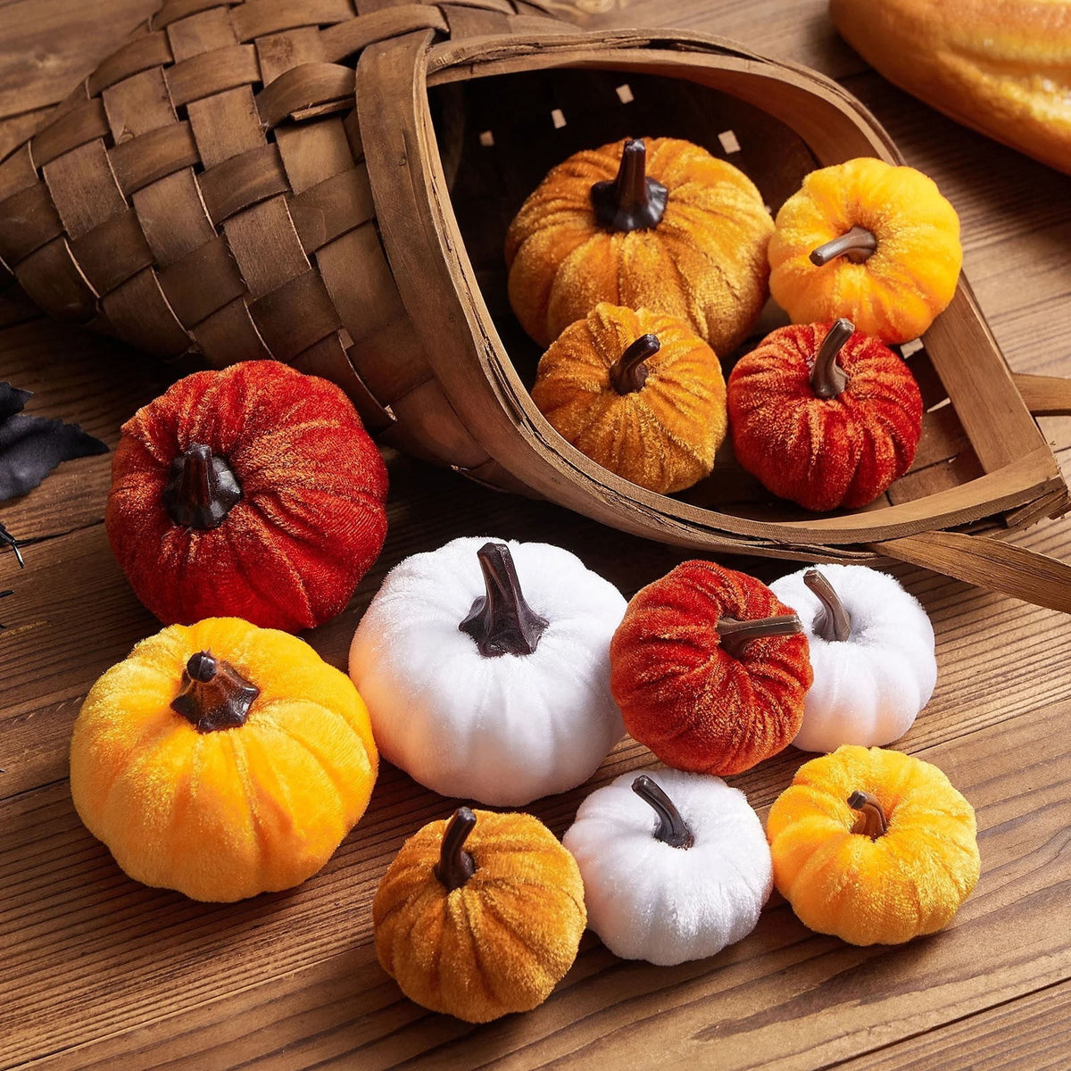 Bazyrey Velvet Pumpkins Fake Mini Pumpkin,Halloween Decor 12pcs Artificial Fake Velvet Pumpkins Decoration for Fall(Blue+White),Happy Halloween Thanks Giving Day Autumn Decorations