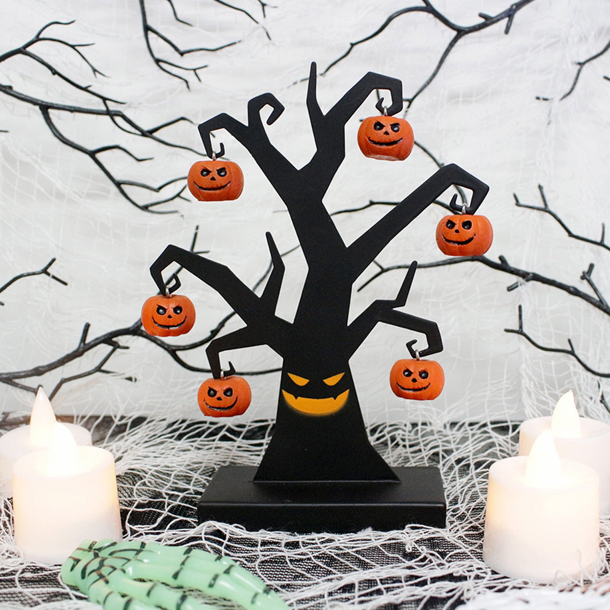 Blueek Halloween Indoor Decor, MiNi Halloween Tree with 6 Pumpkin Ornaments, Halloween Decorations Black Tree for Indoor Home Desk Table