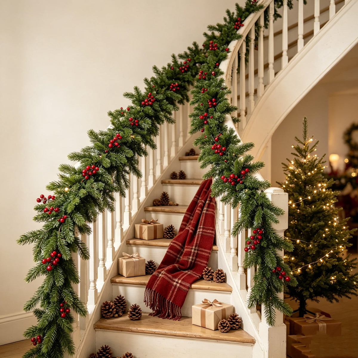 Spring Artificial Flowers Garland, 70 inch Fake Eucalyptus Vine Cherrys Blossoms Hanging Garland Rattan for Mantle Fireplace Wedding Indoor Outdoor Home Decor