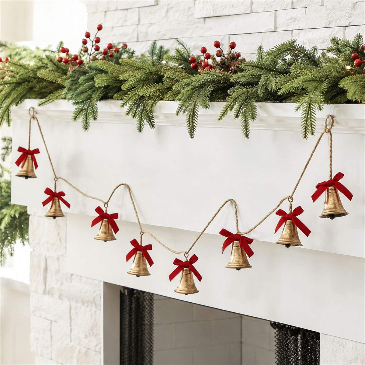 Spring Artificial Flowers Garland, 70 inch Fake Eucalyptus Vine Cherrys Blossoms Hanging Garland Rattan for Mantle Fireplace Wedding Indoor Outdoor Home Decor