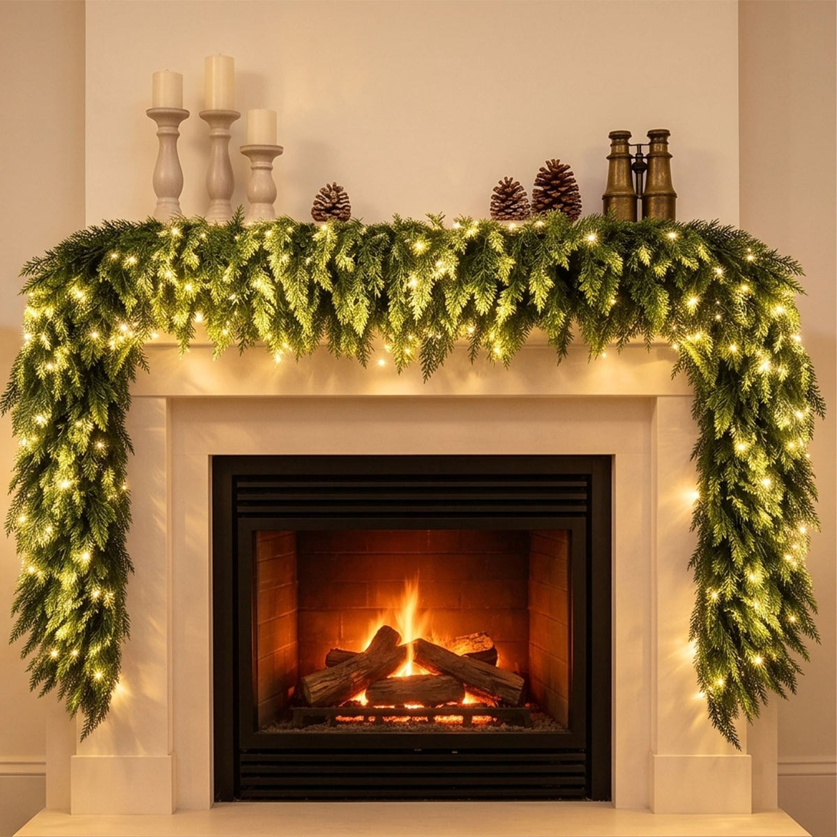 Spring Artificial Flowers Garland, 70 inch Fake Eucalyptus Vine Cherrys Blossoms Hanging Garland Rattan for Mantle Fireplace Wedding Indoor Outdoor Home Decor