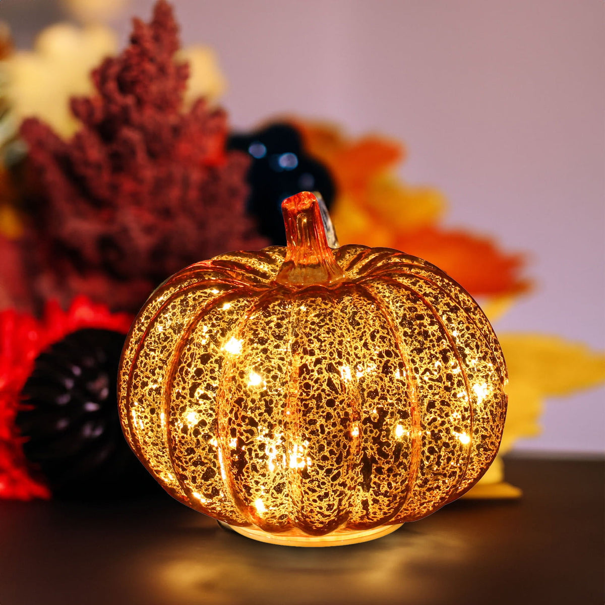 Clearance! 2024 New Halloween Glass Pumpkin Light with Lights Inside Battery Operated Led Pumpkin Light Ideal for Halloween Fall Decoration Thanksgiving Decor Xmas