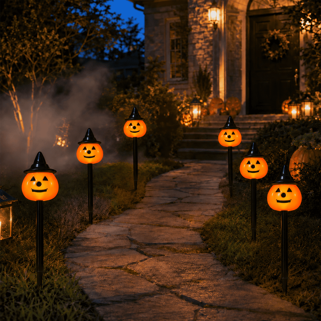 DAKIMOE Solar Halloween Path Lights, Lantern Stake Outdoor String Lights, 6-Pack