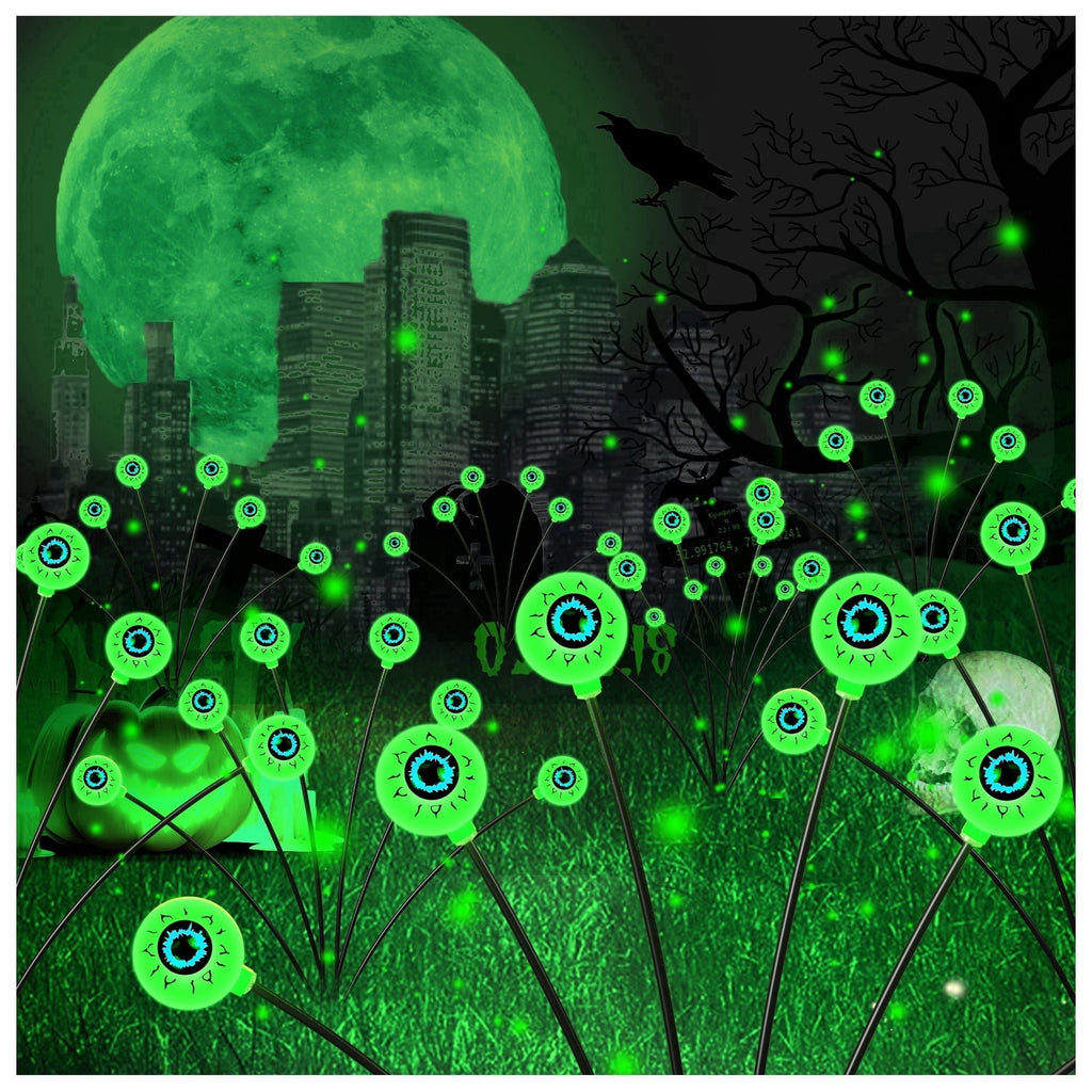 DAYBETTER Halloween Solar Outdoor Lights, 4 Pack LED Eyeball Swaying Firefly Lights, 8 Lighting Modes, Waterproof Outdoor Lights for Lawn, Party, Halloween Deco