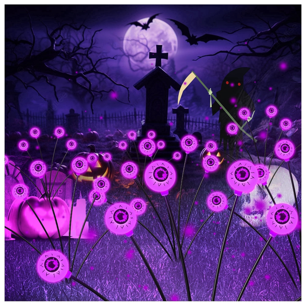 DAYBETTER Halloween Solar Outdoor Lights, 4 Pack LED Eyeball Swaying Firefly Lights, 8 Lighting Modes, Waterproof Outdoor Lights for Lawn, Party, Halloween Deco