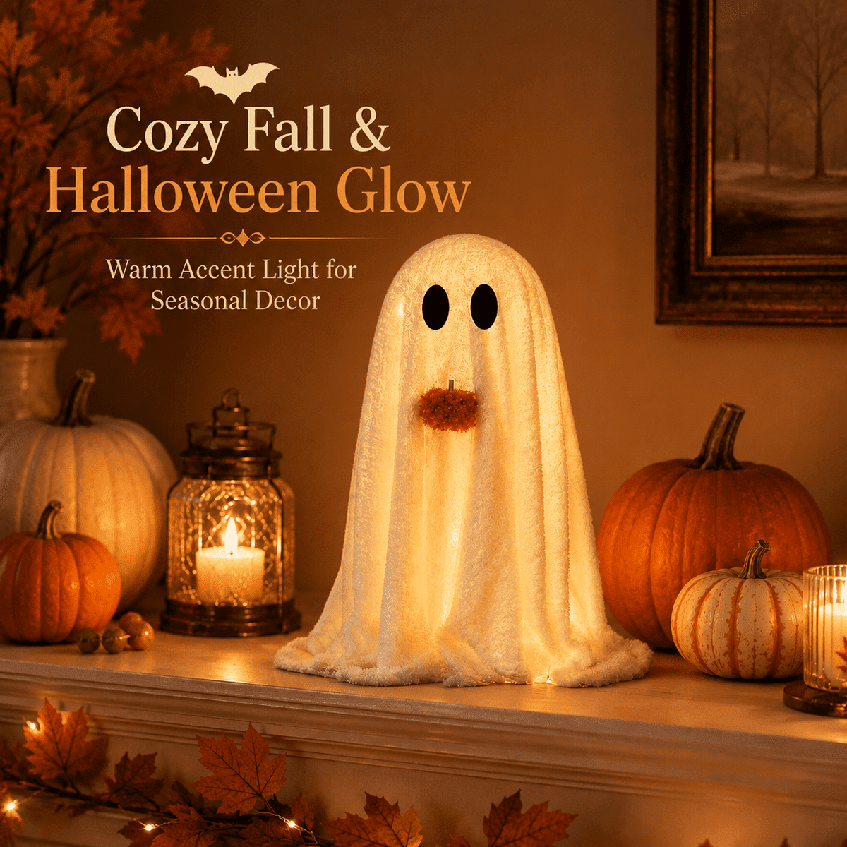 Diceymbol 11.81 Inch Halloween Ghost Night Light, Witch Hat Ghost Lamp with Jack O Lantern, Halloween Decorations Indoor for Table Mantel Party Decor