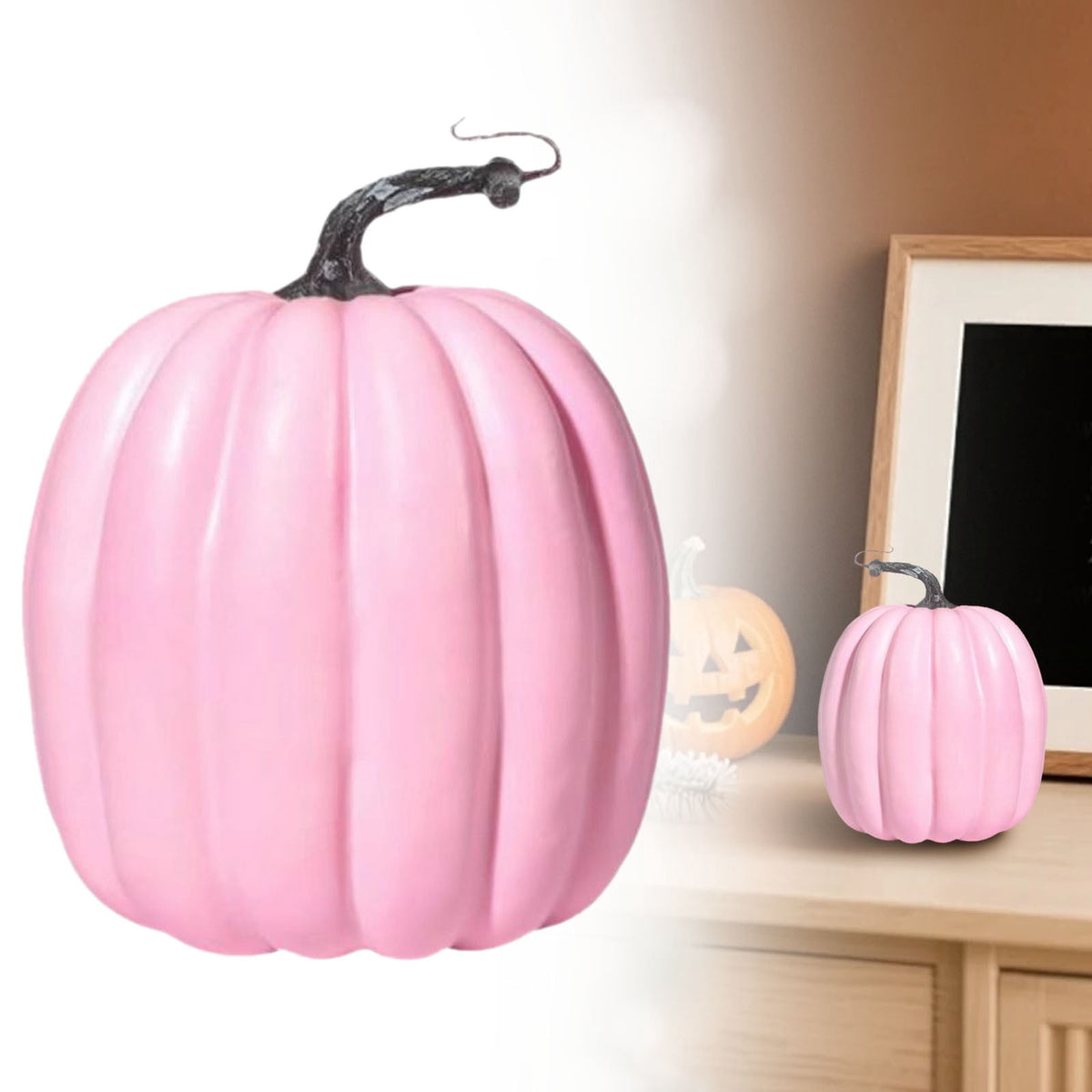 FXMLRLK 1 PCS 6.5 Inch Pink Plastic Pumpkins for Decorating - Large Artificial Foam Pumpkins for Fall Decor, Halloween, Thanksgiving, Paintable for DIY Crafts & Centerpieces