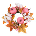 Fall Candle Ring,Artificial Maple Leaves Pumpkins Decorative Wreaths,Berry Wreath for Pillar Candle Holder,Candle Ring for Halloween Centerpieces and Farmhouse Table Decor,7.48 inch(Pink)