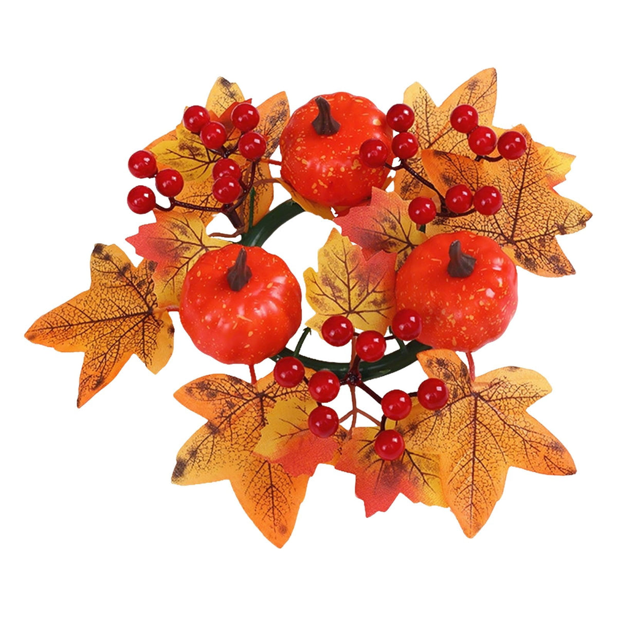 Fall Candle Ring,Artificial Maple Leaves Pumpkins Decorative Wreaths,Berry Wreath for Pillar Candle Holder,Candle Ring for Halloween Centerpieces and Farmhouse Table Decor,7.48 inch(Pink)