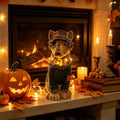 Fall Decorations for Home, 7.9in Lighted Halloween Scarecrow Dog Figurine, Resin Thanksgiving Halloween Garden Dogs Figurines for Autumn Harvest Porch Yard Garden Decor