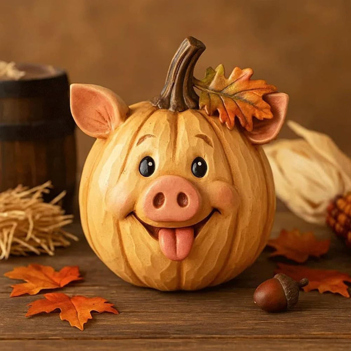 Farm Animal Pumpkin Figurines, Cute Funny Resin Cow Duck Sheep Pig Chicken Horse Statue, Autumn Fall Thanksgiving Halloween Table Centerpiece, Home Desktop Decor, 5-Inch