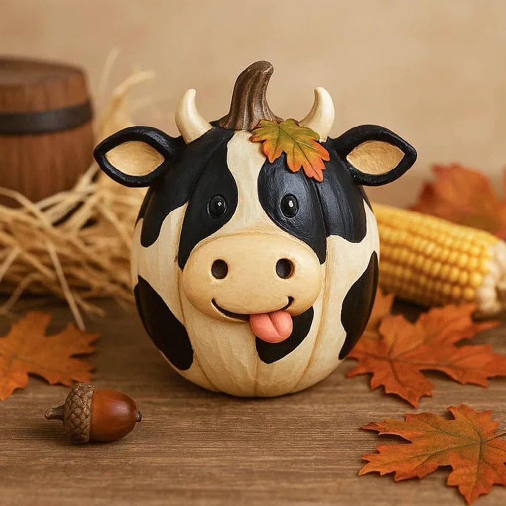 Farm Animal Pumpkin Figurines, Cute Funny Resin Cow Duck Sheep Pig Chicken Horse Statue, Autumn Fall Thanksgiving Halloween Table Centerpiece, Home Desktop Decor, 5-Inch