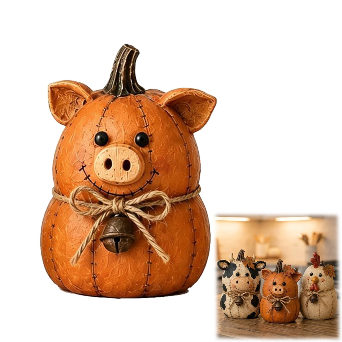 Farmhouse Decor, Farmhouse Fall Decor, Pumpkin Decor Set, Rustic Farm Animal Pumpkin Ornaments for Mantel Shelf Table Centerpiece (Dairy cow)