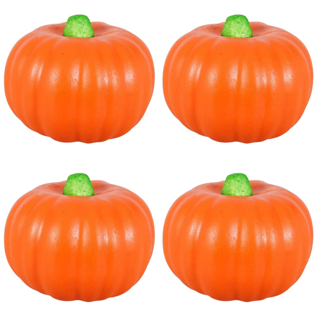 Four Orange Carvable Pumpkin Foam Decoration, 4.75 inches Pumpkin for Halloween Christmas Harvest Centerpiece DIY Decor