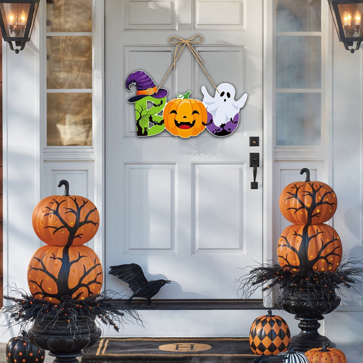 Generic Halloween Door Hanging Decor Pumpkin Ghost Bat Paper Sign Indoor Outdoor Front Door Decoration 16 Inch