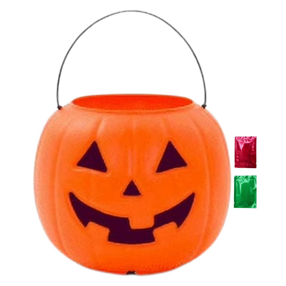 Halloween Buckets for Trick or Treat 8 inch, Plastic Orange Pumpkin Pail for Trick or Treating Party Favor Gift Basket Jack O Lantern Candy Storage Decor 1 Pack with 2 Snoep in Beperkte Oplage