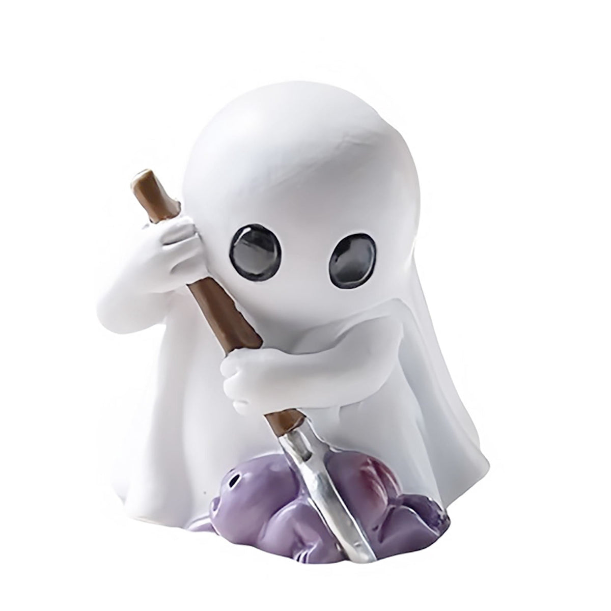 Halloween Ghost Figurine, Resin Lighted Ghost Ornament with Pumpkin Lantern & Beverage Cup, Tabletop Halloween Indoor Decor