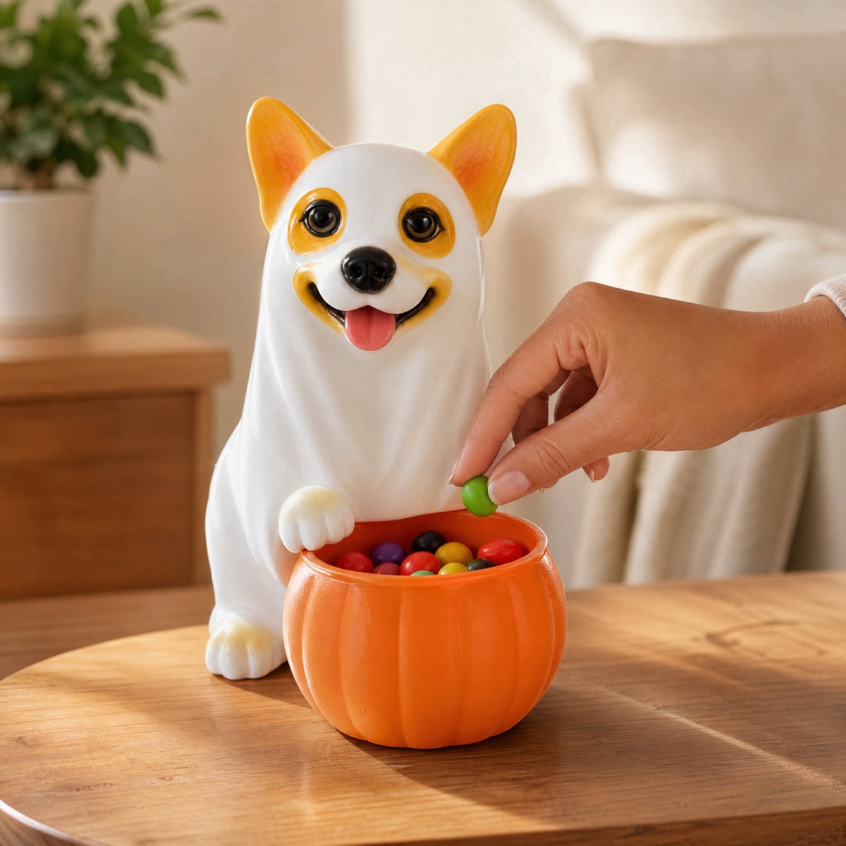 Fall Decorations for Home, 7.9in Lighted Halloween Scarecrow Dog Figurine, Resin Thanksgiving Halloween Garden Dogs Figurines for Autumn Harvest Porch Yard Garden Decor