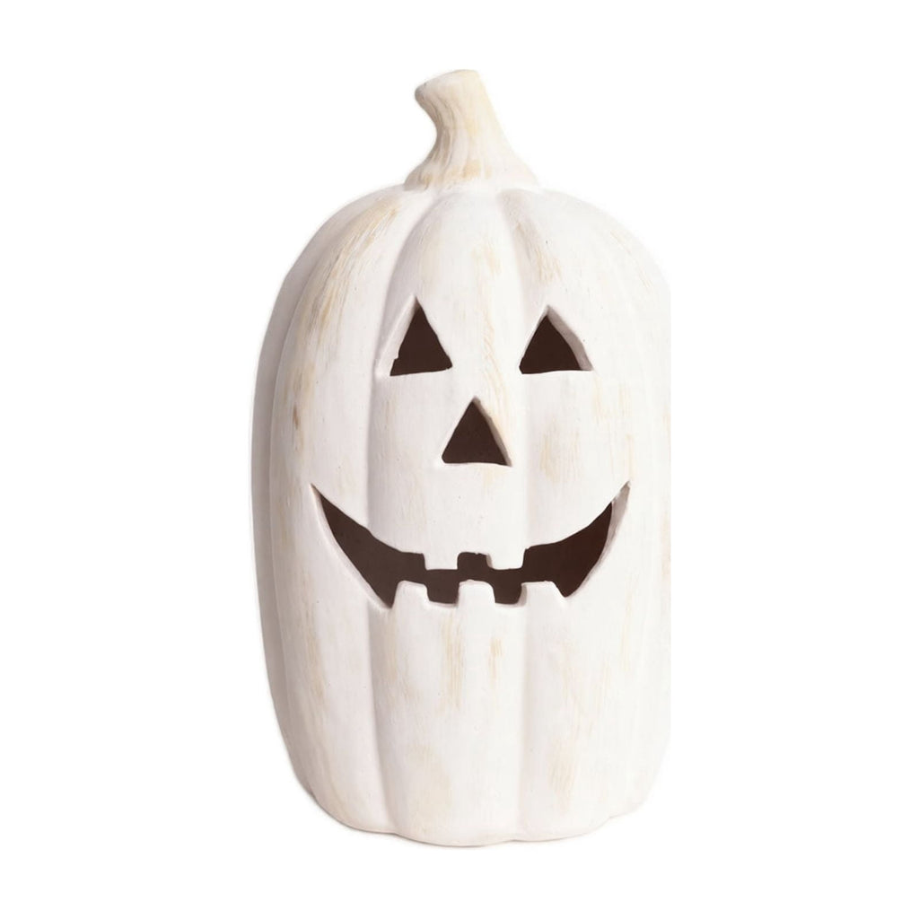 Halloween Decoration White Tall Jack O Lantern, Hollow Smiling Pumpkin Tabletop Accent for Mantel, Porch and Party Display, 9.84 in