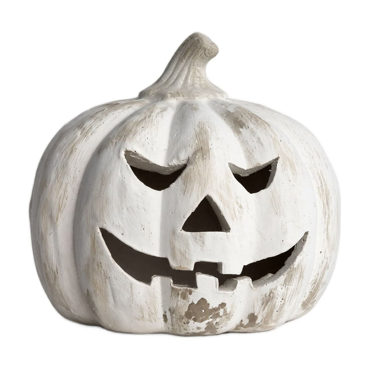 Halloween Decoration White Tall Jack O Lantern, Hollow Smiling Pumpkin Tabletop Accent for Mantel, Porch and Party Display, 9.84 in