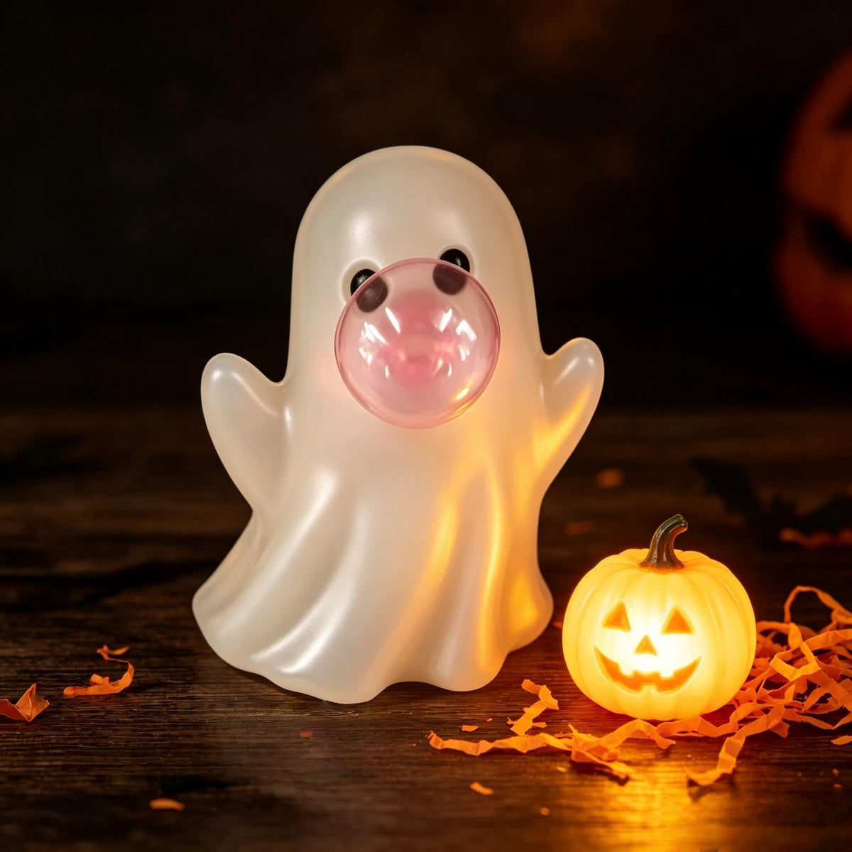 Lighted Halloween Ghost Candy Bowl, Cute LED Ghost Holding Pumpkin Candy Bucket for Trick or Treat, Outdoor Halloween Decorations for Front Porch, Indoor Yard Patio Halloween Decor