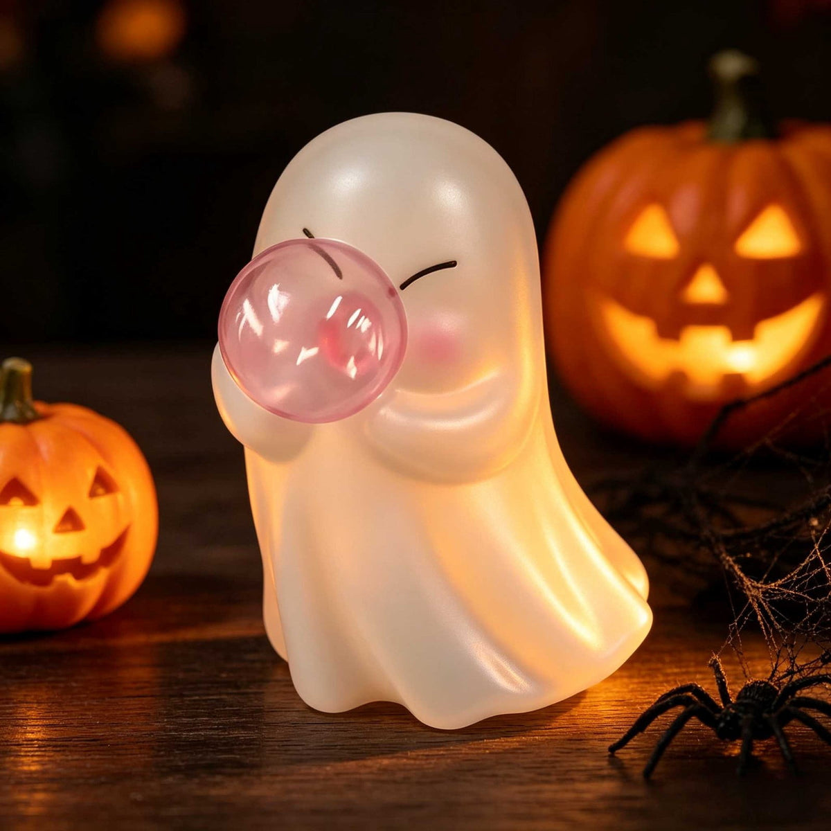 Lighted Halloween Ghost Candy Bowl, Cute LED Ghost Holding Pumpkin Candy Bucket for Trick or Treat, Outdoor Halloween Decorations for Front Porch, Indoor Yard Patio Halloween Decor