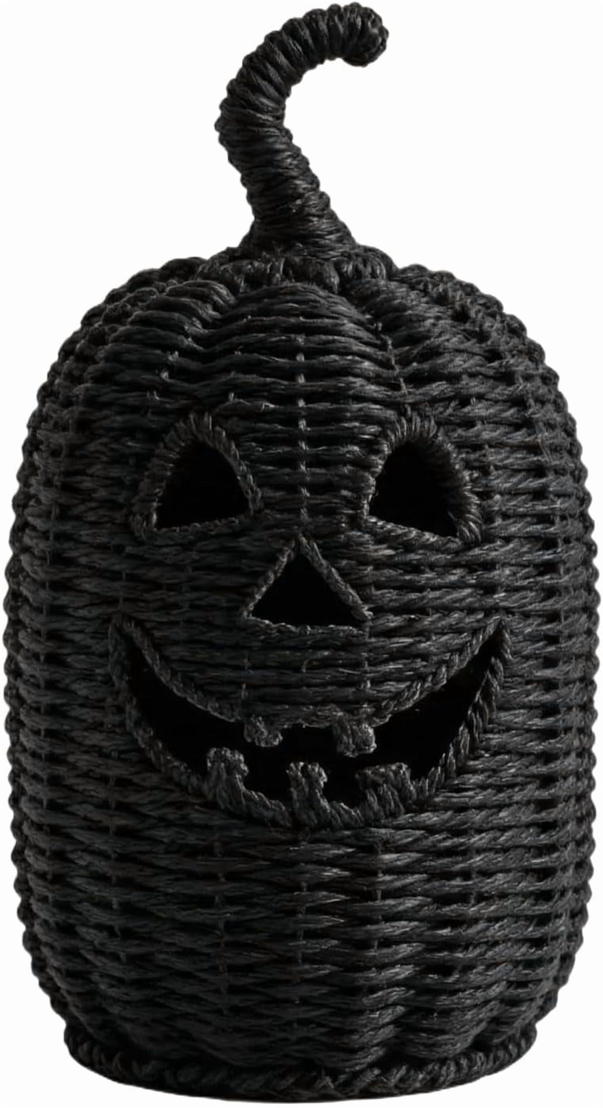Halloween Woven Seagrass Pumpkin for Spooky Halloween Candy Storage and Home Decor, Black Handcrafted Witch Hat Woven Seagrass Lantern for LED Candy（B）