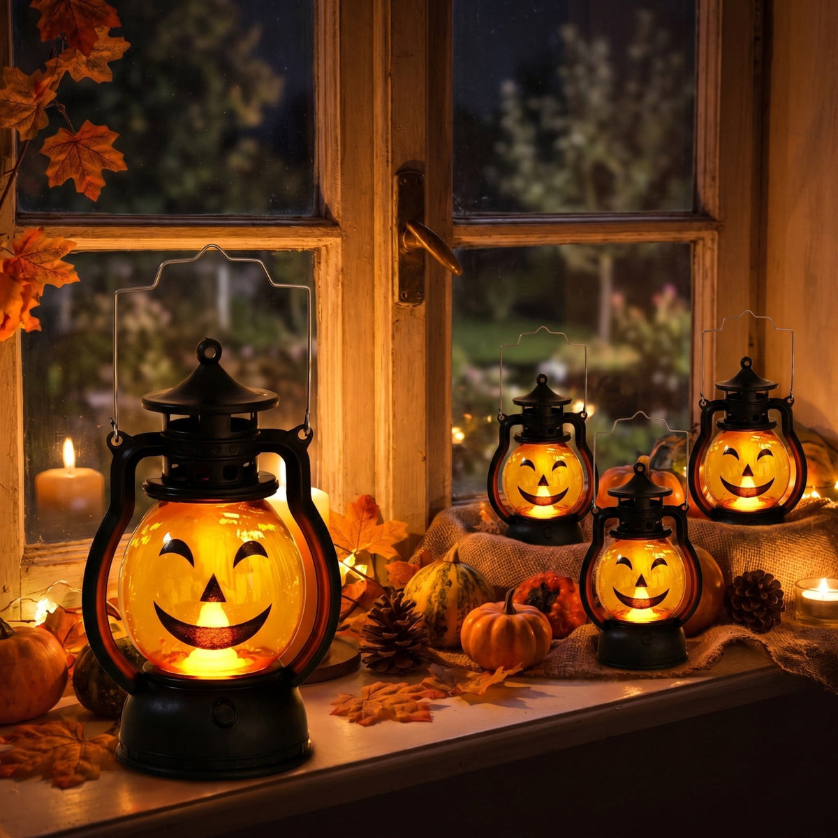 Halloween Lights Outdoor, Pumpkin Lantern with LED Light, Cute Expression Halloween Party Lanterns with Portable Handle, for Fall Decor Yard Garden Bedroom Living Room Indoor Outdoor