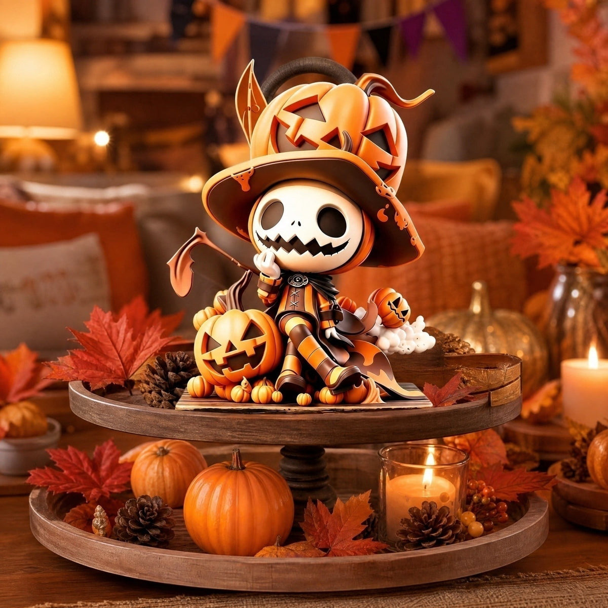 Halloween 2D Wooden Decoration, Ghost Pumpkin Cafe Tabletop Decor with Spooky Tavern Scene Design, Halloween Home Decor for Shelf Mantel Desk Display, Fall Decor and Seasonal Home Decorations