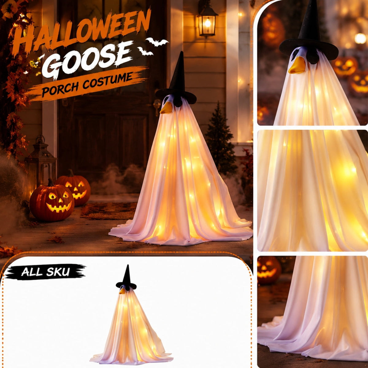 Halloween Garden Porch Decor, Porch Goose Outfits Halloween, 23 Inch Porch Goose Outfits, Witch Dress and Hat Set, Fits 23X11X26 Inch Standing Plush Goose for Front Porch Lawn