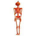 Halloween Pumpkin Skeleton Decoration, 5ft Poseable Orange Skeleton with Jack-O’-Lantern Head for Indoor Outdoor Party Display