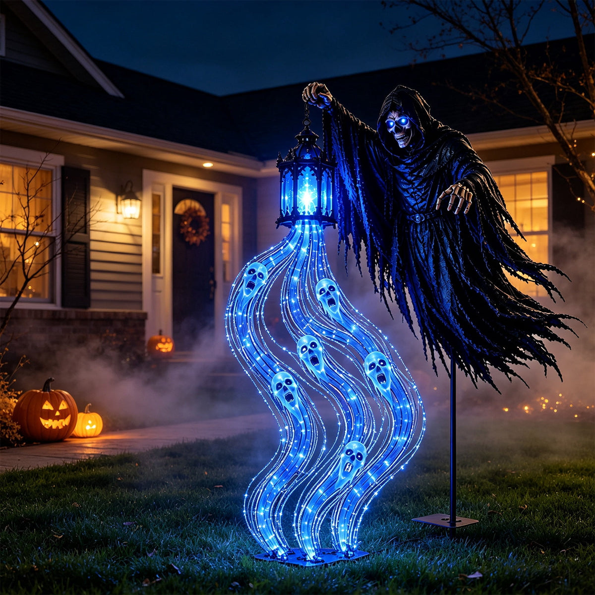 Solar Halloween Metal Moon Black Cat Garden Stake with LED Pumpkin Lantern, Light Up Star Bat Yard Decor Stake, Spooky Outdoor Lawn Pathway Halloween Decoration