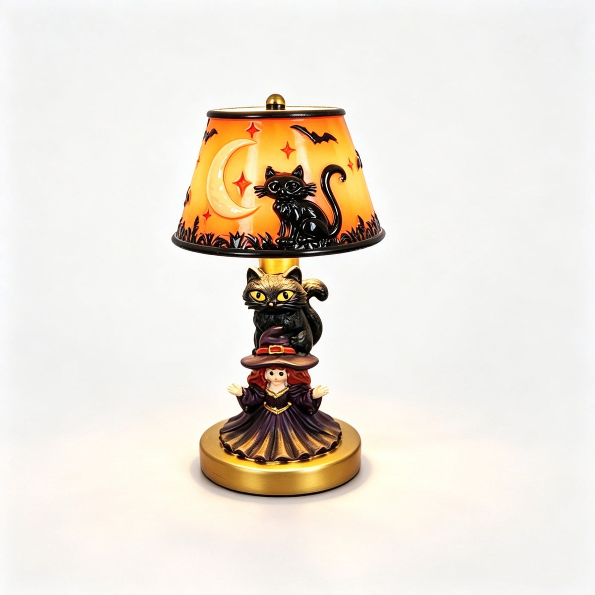 Stained Glass Witch Hat Lamp Gothic Halloween Lighting Decor, Vintage Witchy Hats Night Lights, Handcrafted Retro Resin Table Lamp for Bedroom, Living Room & Home Decor