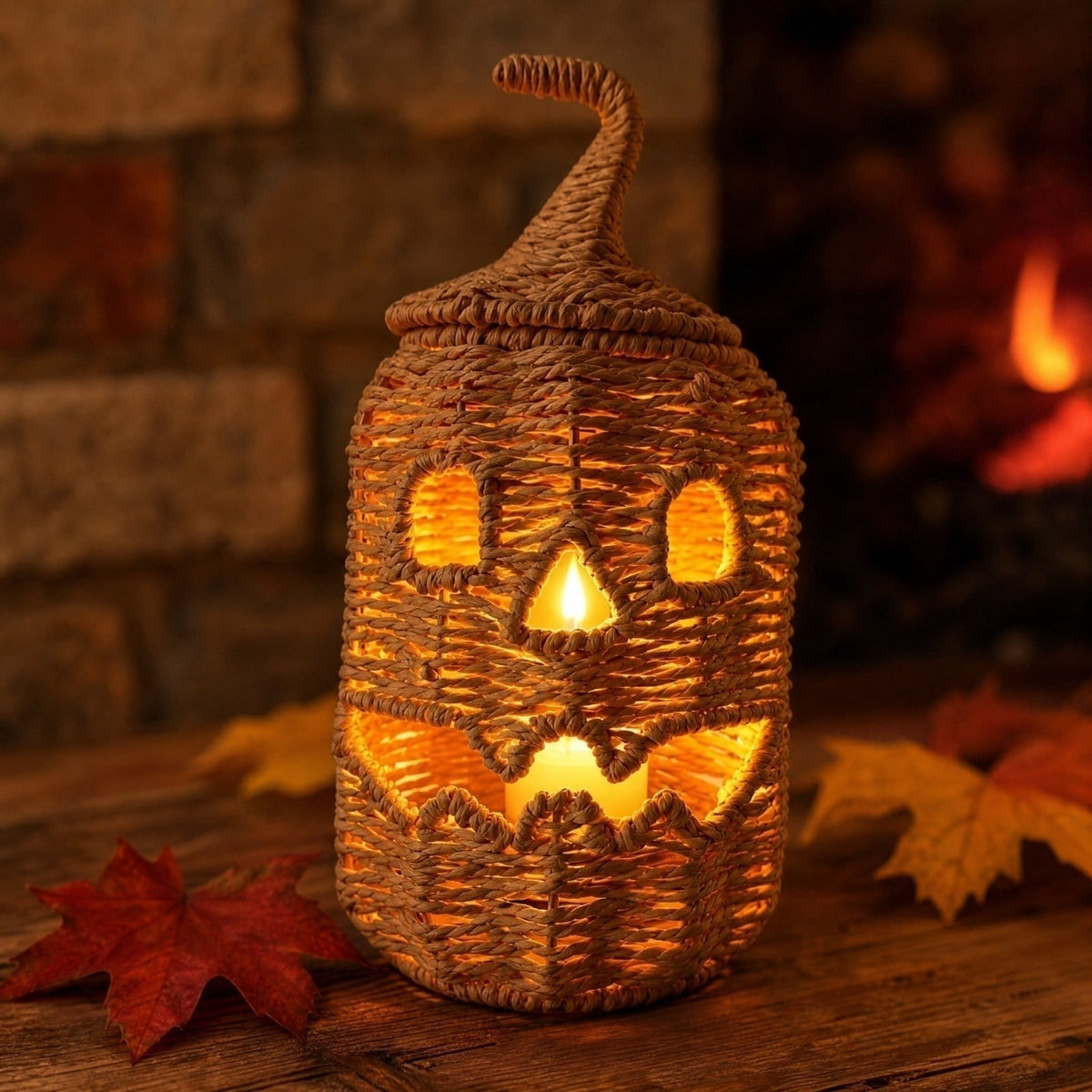 Handwoven Pumpkin Lantern, Rustic Vintage Halloween Decor, 28cm Woven Pumpkin Lantern Without LED Candle Light, Pumpkin Ornament for Mantel Doorstep Halloween Party Decorations