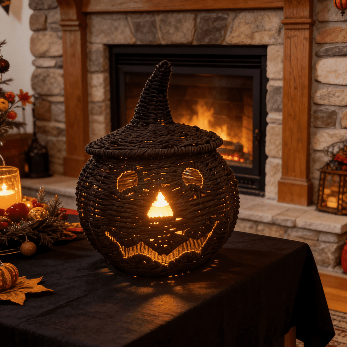 Handwoven Pumpkin Lantern, Rustic Vintage Halloween Decor, 28cm Woven Pumpkin Lantern Without LED Candle Light, Pumpkin Ornament for Mantel Doorstep Halloween Party Decorations