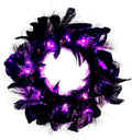 Halloween Wreaths with Light, 16in Black Feather Wreath, Wreaths for Front Door, Halloween Decorations Props for Door, Porch, Window,Indoor and Outdoor