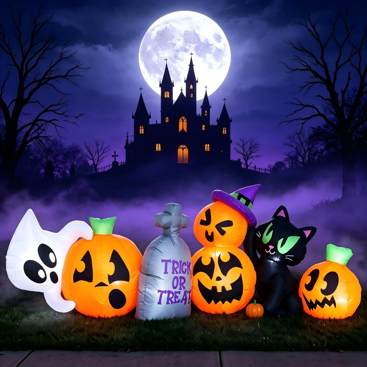 Joyfy 10 Ft Tall Halloween Inflatables Pumpkin,Giant Pumpki Blow Up Decor with Built-in LED Lights,Outdoor Decorations for Yard,Lawn,Garden