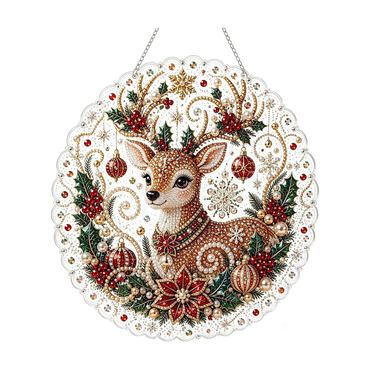 JWZZYD DIY Christmas Pearl Painting Art Kit with Frame, 9.8" Christmas Pearl Beads Art Craft Set, Gemstone Dots Beads for Holiday Christmas Wall Decor, Decoration Gift(Reindeer)