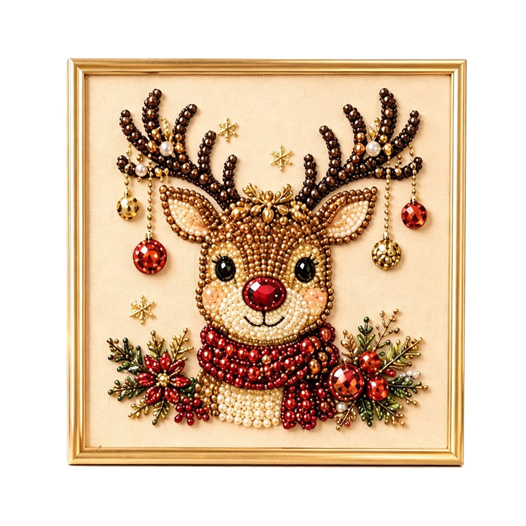 JWZZYD DIY Christmas Pearl Painting Art Kit with Frame, 9.8" Christmas Pearl Beads Art Craft Set, Gemstone Dots Beads for Holiday Christmas Wall Decor, Decoration Gift(Reindeer)