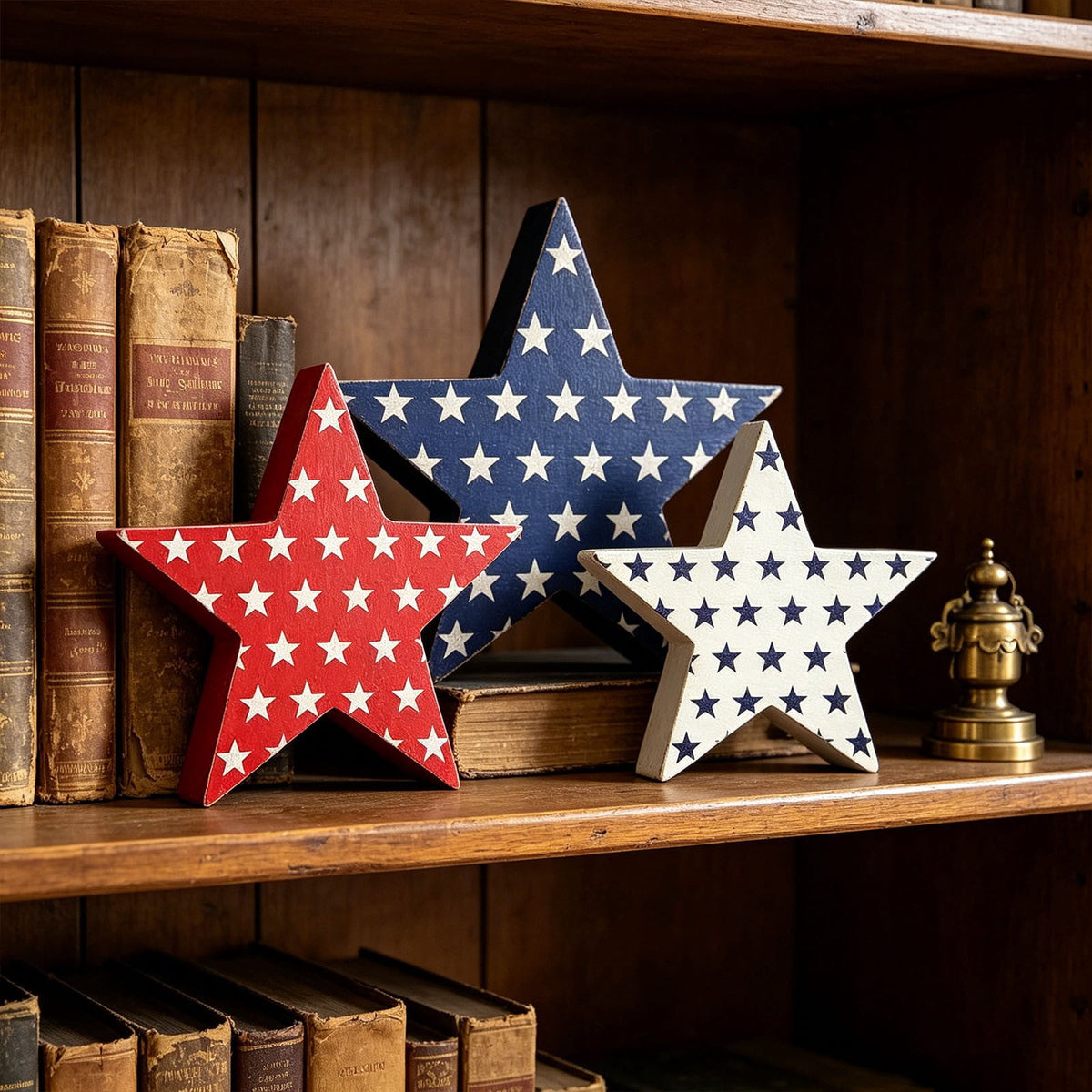 Japceit 3Pcs 4Th Of July Decorations Wooden Stars,Red White Blue Patriotic Decor, Independence Day Ornaments Set,For Home Office Table Shelf