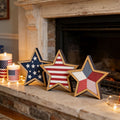 Japceit 3Pcs 4Th Of July Decorations Wooden Stars,Red White Blue Patriotic Decor, Independence Day Ornaments Set,For Home Office Table Shelf