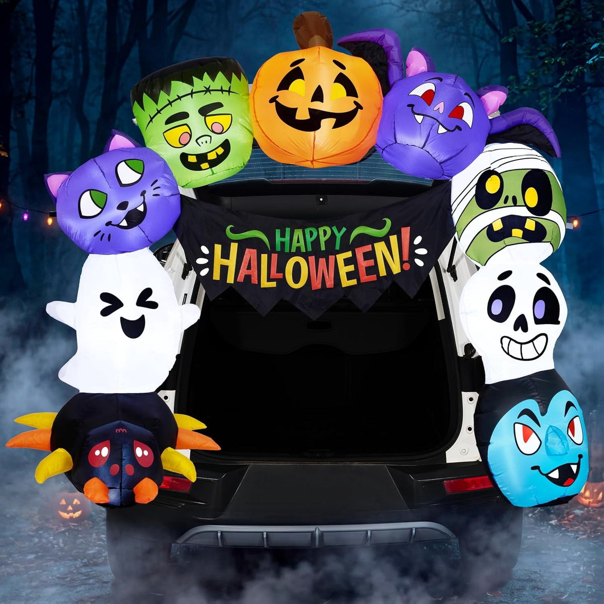 Joyfy 5 FT Halloween Inflatable Ghost Decoration with Colorful LEDs,Trunk or Treat Car Decorations Kit Ghost Trio with Built-in LED Light for Halloween Party Indoor,Outdoor,Yard,Garden Decor