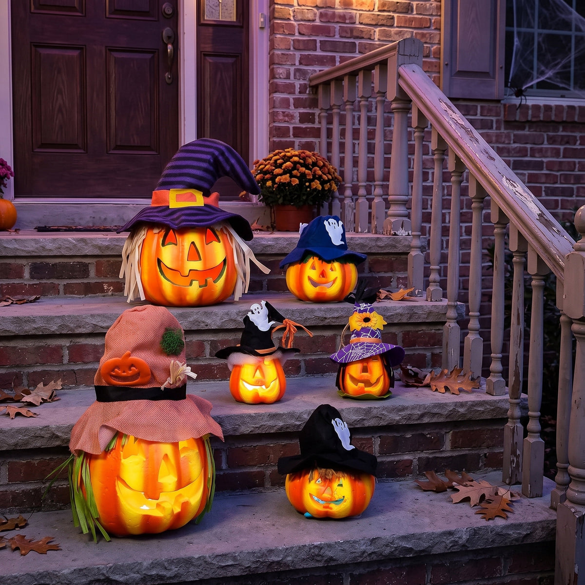 Joyfy 5 Pcs Light Up Halloween Pumpkin Decor Jack O Lantern Decorations Outdoor Indoor, Plastic Large Trick Or Treat Table Top Party Supplies Favors