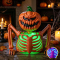 Joyfy Halloween LED Light Up Skeleton Pumpkin Table Decor,Multicolor Lighted Pumpkin Skeleton Ornament Indoor Outdoor Desk & Party Tabletop Decoration Supplies