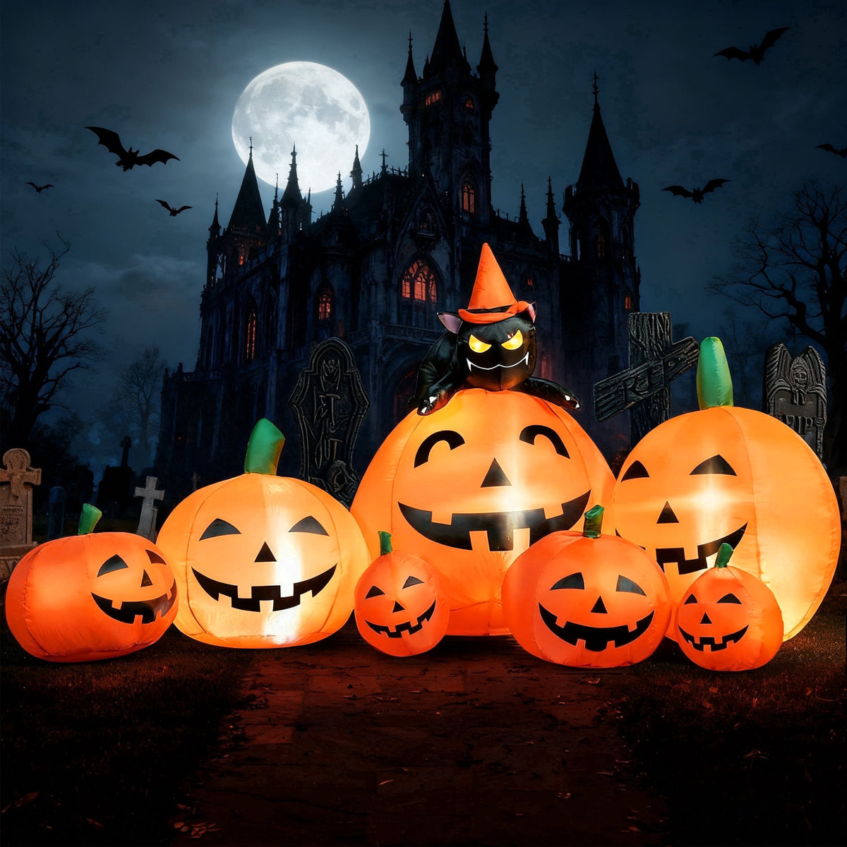 Joyfy 10 Ft Tall Halloween Inflatables Pumpkin,Giant Pumpki Blow Up Decor with Built-in LED Lights,Outdoor Decorations for Yard,Lawn,Garden