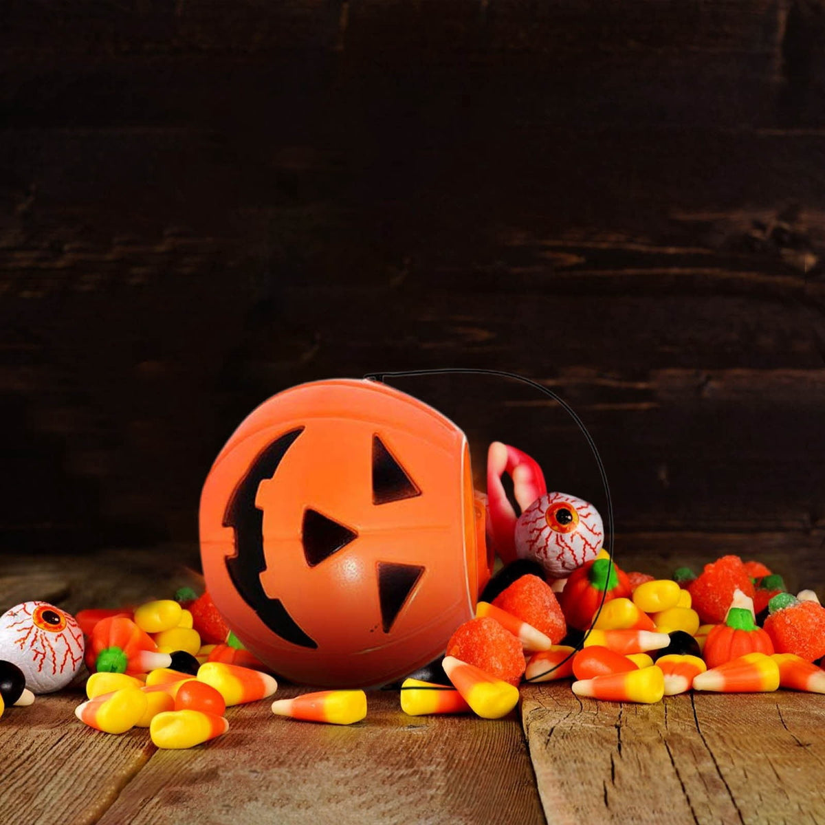 Kumdkd Halloween Pumpkin Bucket for Kids - Plastic Trick or Treat Candy Pail with Handle, Party Decor