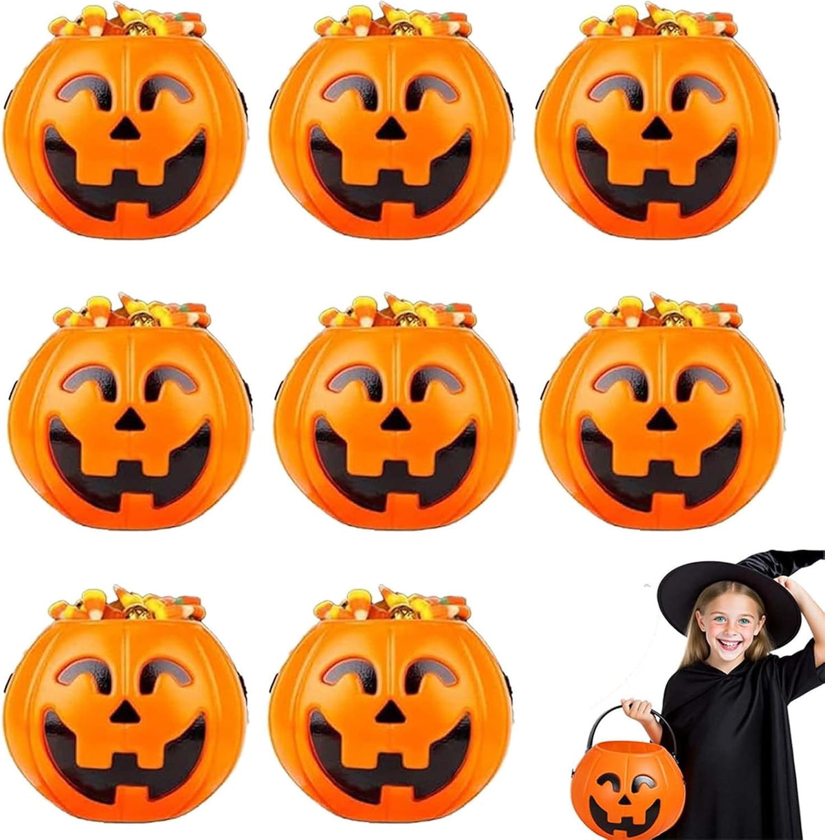 Kyusrd Trick or Treat Halloween Lantern Pumpkin Decoration Lighted Table Centerpieces Ornaments Spooky Pumpkin Prop Decor Decorative Wedding Candy Bowl Organizer Canisters