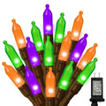 LAMPHOME Orange Purple Green Halloween String Lights Outdoor, 32.5FT 100 LED Waterproof Christmas Lights with 16 Lighting Modes for Halloween Garden Party Christmas Xmas Tree Lights Decor