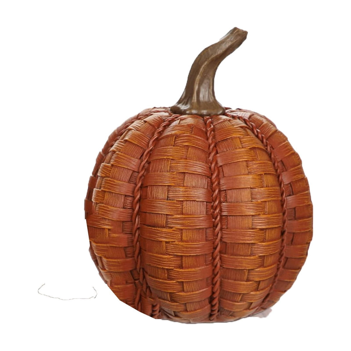 Halloween Resin Faux Pumpkin Decor – 11cm Tall Simulated Woven Pattern Pumpkin Ornament – Halloween Party Decorations for Yard Garden Holiday Layout