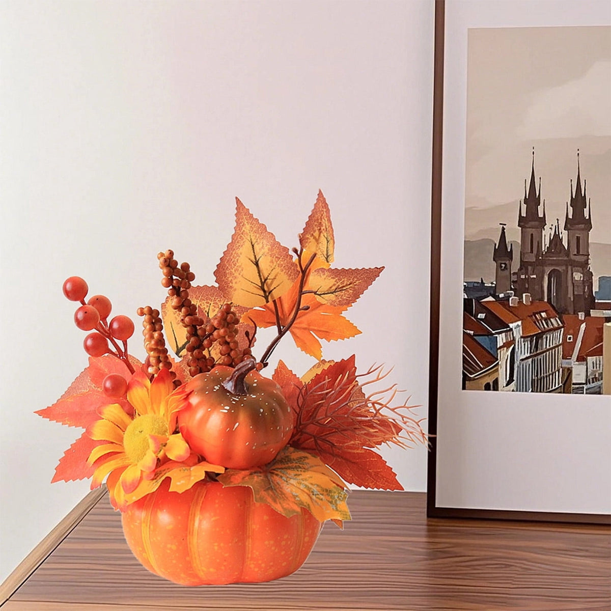 Pumpkin Decor with Artificial Flower Sunflowers Fall Decorations for Home Tabletop Kitchen Party Thanksgiving Harvest